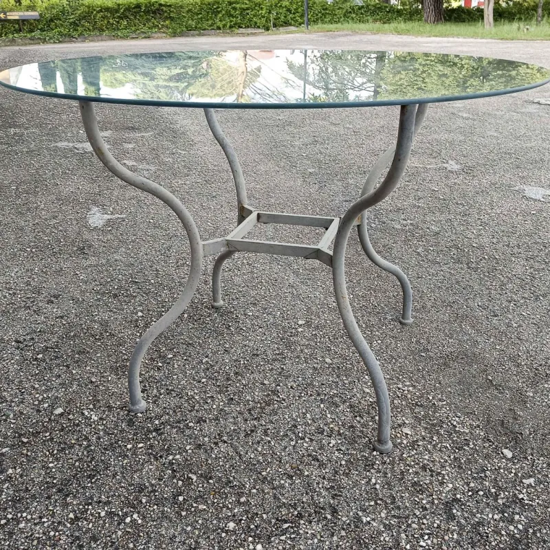 New Pamono Iron Outdoor Table with Round Glass Top, 1990s