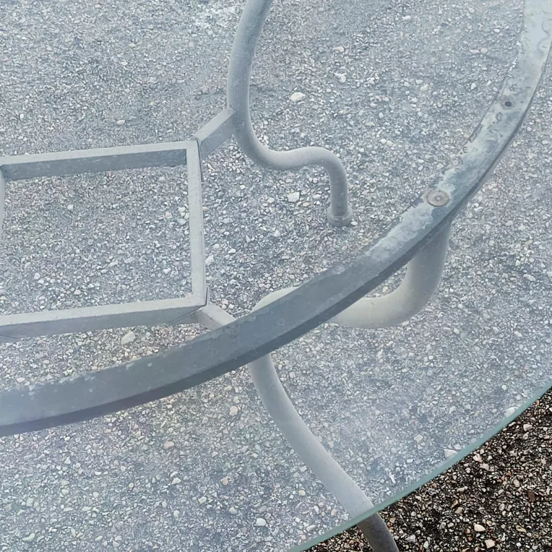 New Pamono Iron Outdoor Table with Round Glass Top, 1990s