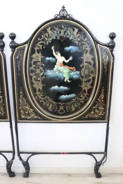 Pamono Iron Single Beds with Hand Painted Decorations, Set of 2><noscript><img width=