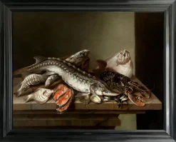 Pamono Isaac Van Duynen, Still Life with Sea Fish on Table, 17th Century, Oil Painting, Framed> Old Masters