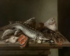 Pamono Isaac Van Duynen, Still Life with Sea Fish on Table, 17th Century, Oil Painting, Framed> Old Masters