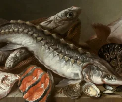 Pamono Isaac Van Duynen, Still Life with Sea Fish on Table, 17th Century, Oil Painting, Framed><noscript><img width=