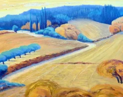 New Pamono Isabelle Pardoe, Colourful French Fauvist Landscape with Golden Wheatfields, 2000s, Oil on Canvas
