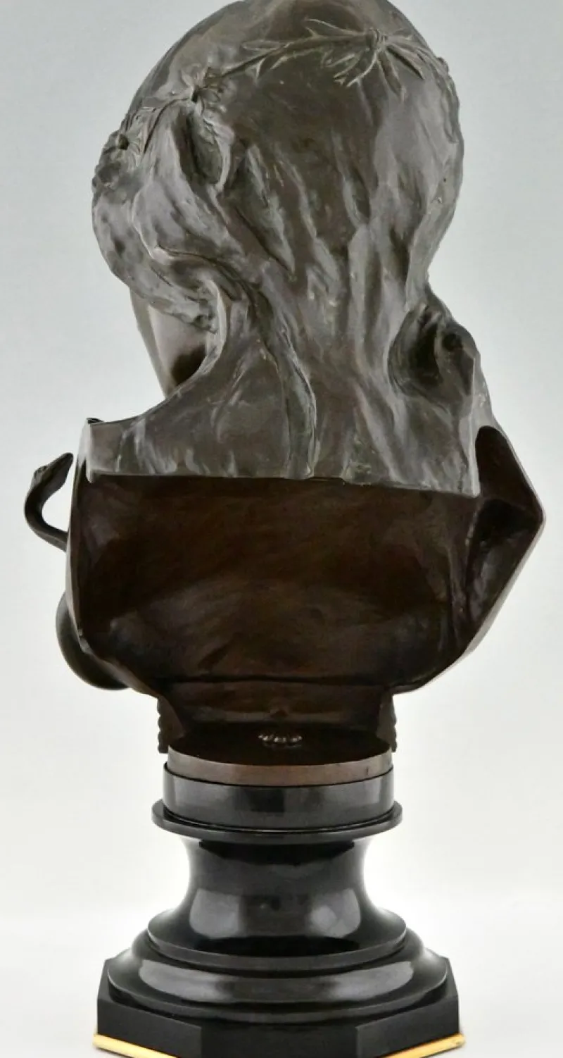 Pamono Isidore De Rudder, Art Nouveau Cleopatra Bust with Snake, 1900, Bronze & Marble> Art Nouveau
