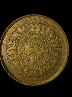 Pamono Israeli Circular Brass Plate Inscribed in Hebrew, 19th Century><noscript><img width=