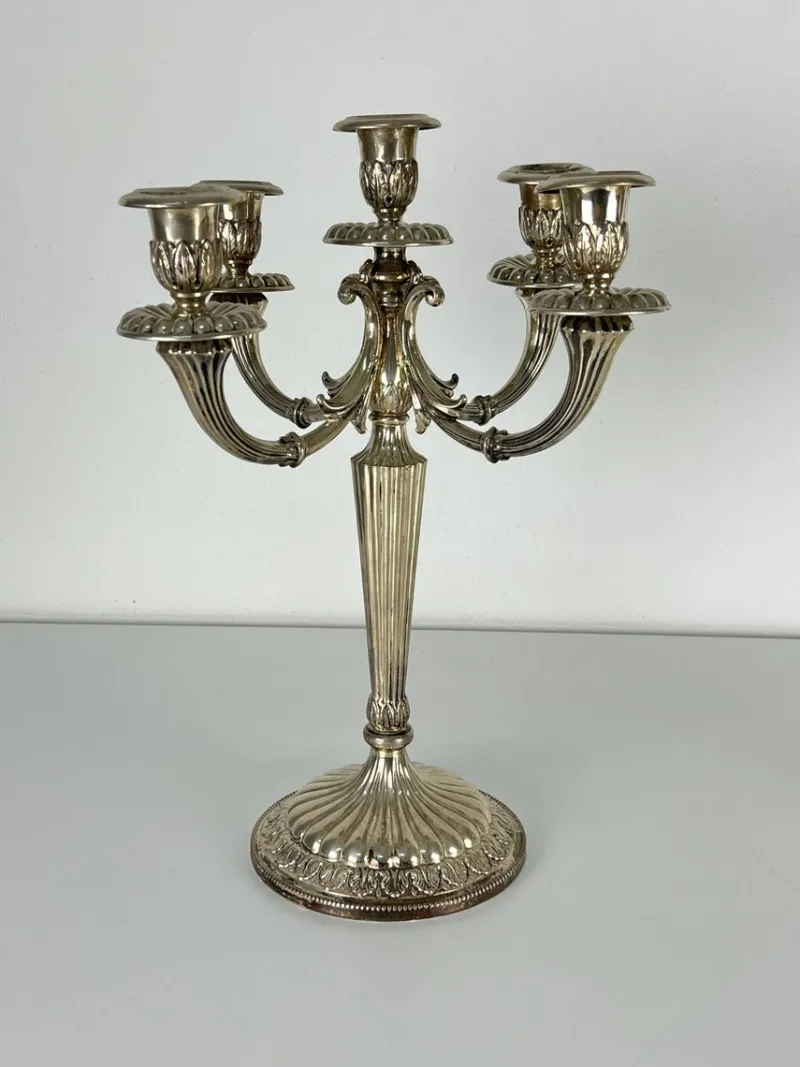Pamono Italian 800 Silver 5-Flame Candlesticks, 1980s, Set of 2> Candleholders