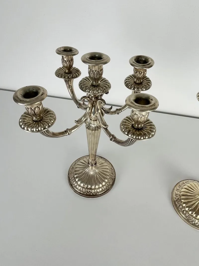 Pamono Italian 800 Silver 5-Flame Candlesticks, 1980s, Set of 2> Candleholders