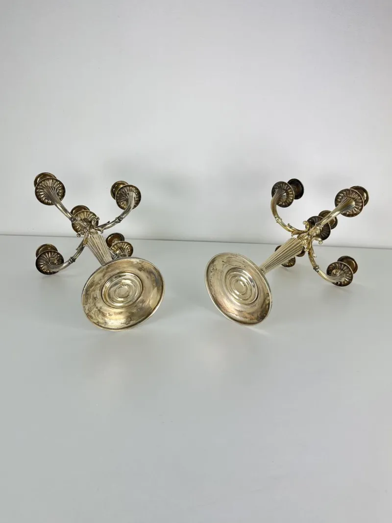 Pamono Italian 800 Silver 5-Flame Candlesticks, 1980s, Set of 2> Candleholders