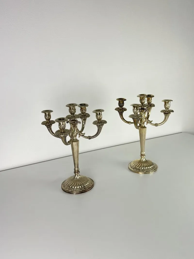 Pamono Italian 800 Silver 5-Flame Candlesticks, 1980s, Set of 2> Candleholders