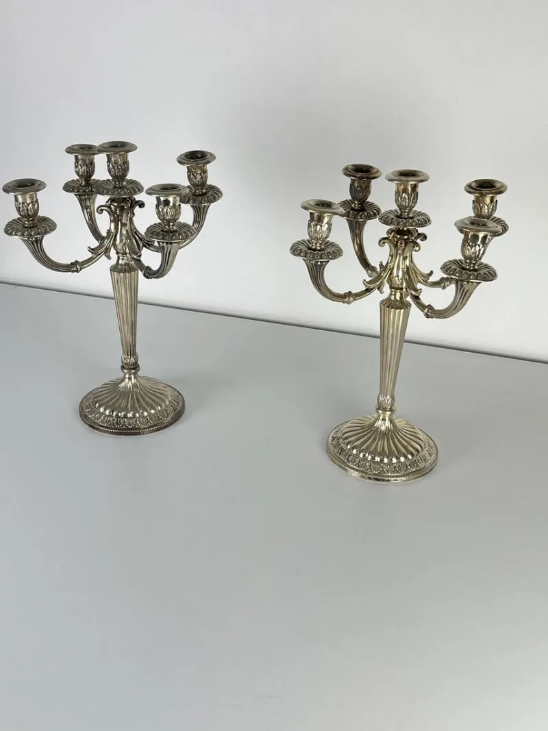 Pamono Italian 800 Silver 5-Flame Candlesticks, 1980s, Set of 2> Candleholders