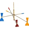 New Pamono Italian Adjustable Three-Arm Triennale Style Chandelier, Brass Patinated