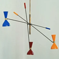 New Pamono Italian Adjustable Three-Arm Triennale Style Chandelier, Brass Patinated