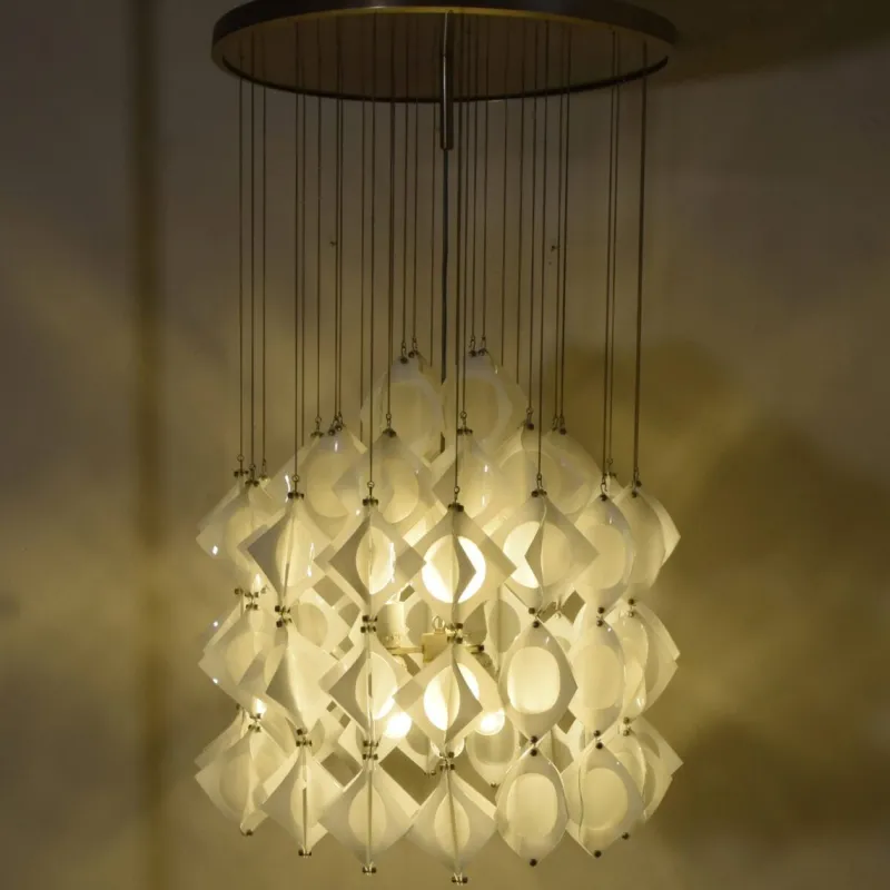 Pamono Italian Aluminum and Opaline Glass Ceiling Lamp from Mazzega, 1969> Ceiling Lights