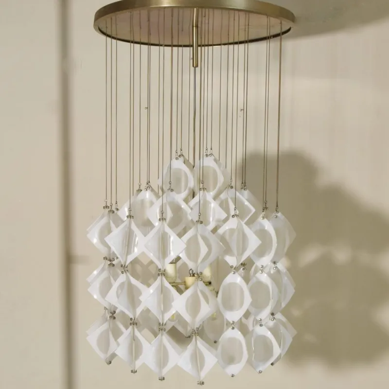 Pamono Italian Aluminum and Opaline Glass Ceiling Lamp from Mazzega, 1969> Ceiling Lights