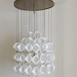 Pamono Italian Aluminum and Opaline Glass Ceiling Lamp from Mazzega, 1969><noscript><img width=