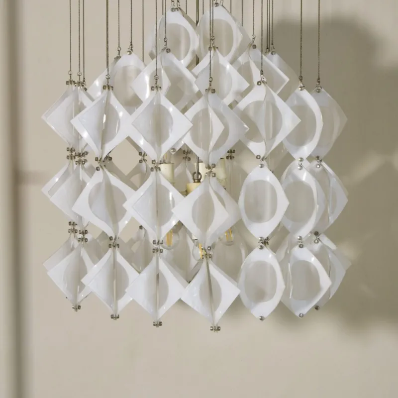 Pamono Italian Aluminum and Opaline Glass Ceiling Lamp from Mazzega, 1969> Ceiling Lights