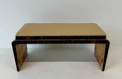 Pamono Italian Art Deco Bench in Olive Ash Burl and Macassar with Faux Leather Seat, 1940s