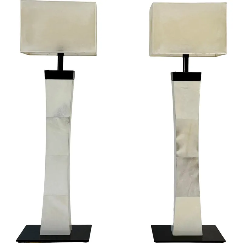 Sale Pamono Italian Art Deco Style Parchment Column Floor Lamps, 1980s, Set of 2