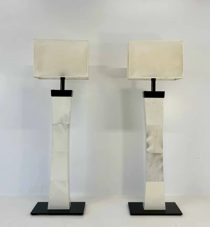 Sale Pamono Italian Art Deco Style Parchment Column Floor Lamps, 1980s, Set of 2