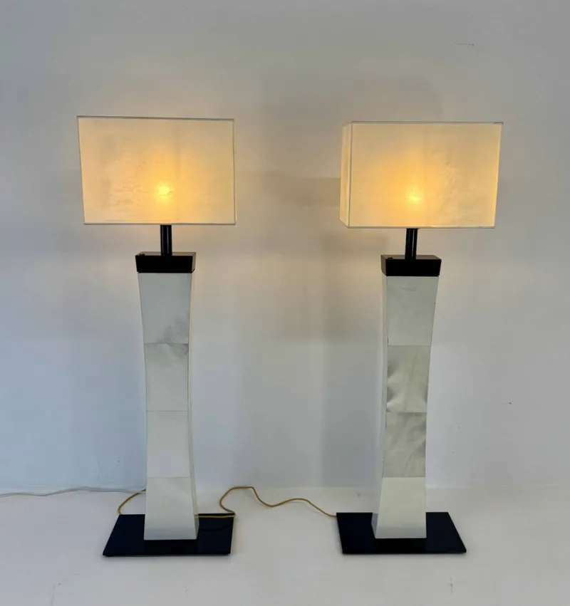 Sale Pamono Italian Art Deco Style Parchment Column Floor Lamps, 1980s, Set of 2