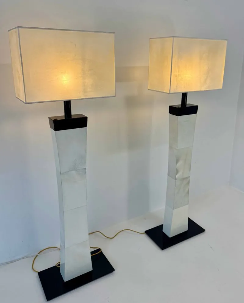 Sale Pamono Italian Art Deco Style Parchment Column Floor Lamps, 1980s, Set of 2