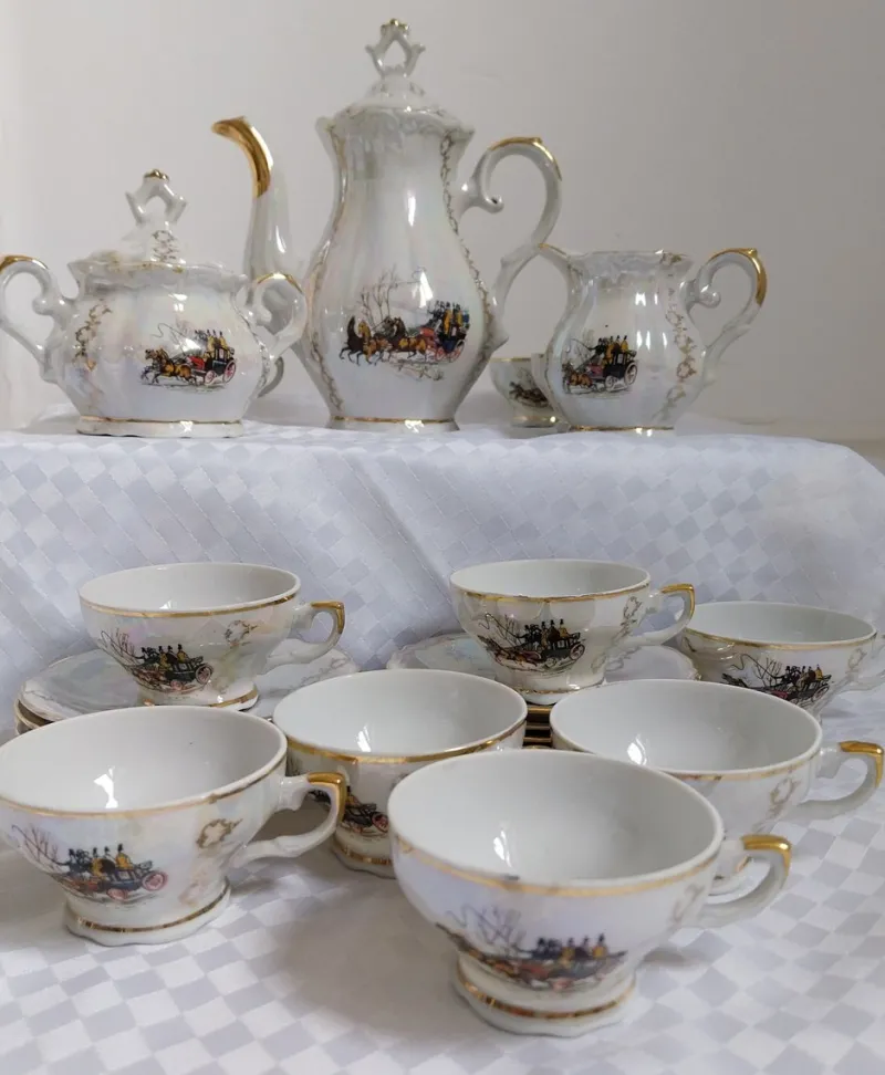 Pamono Italian Art Deco Tea Service Set in Porcelain, 1950s, Set of 19> Coffee & Tea Service