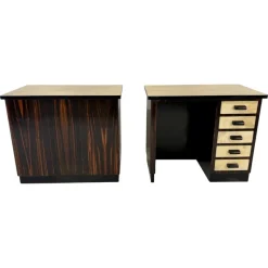 Clearance Pamono Italian Art Deco Twin Desks in Macassar and Parchment, 1940s, Set of 2