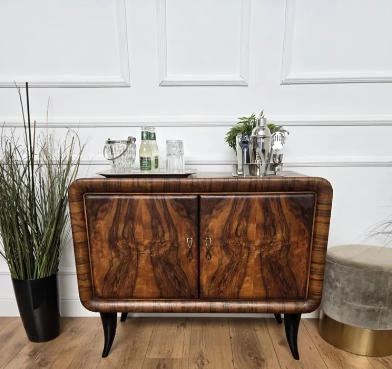 Sale Pamono Italian Art Deco Walnut Burl and Mirror Mosaic Dry Bar Cabinet by Paolo Buffa, 1940s