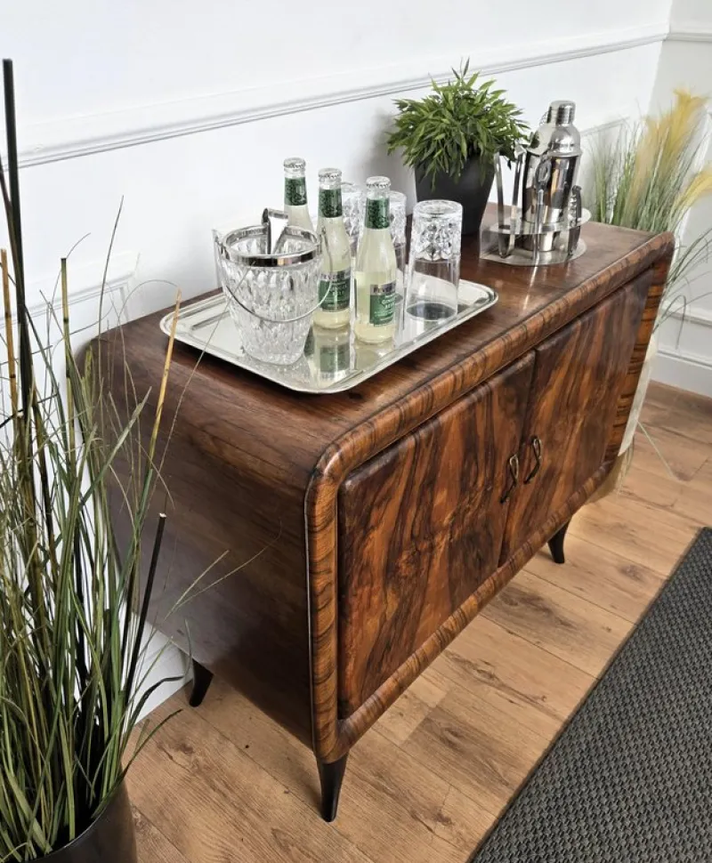 Sale Pamono Italian Art Deco Walnut Burl and Mirror Mosaic Dry Bar Cabinet by Paolo Buffa, 1940s