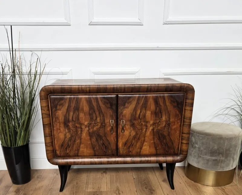 Sale Pamono Italian Art Deco Walnut Burl and Mirror Mosaic Dry Bar Cabinet by Paolo Buffa, 1940s