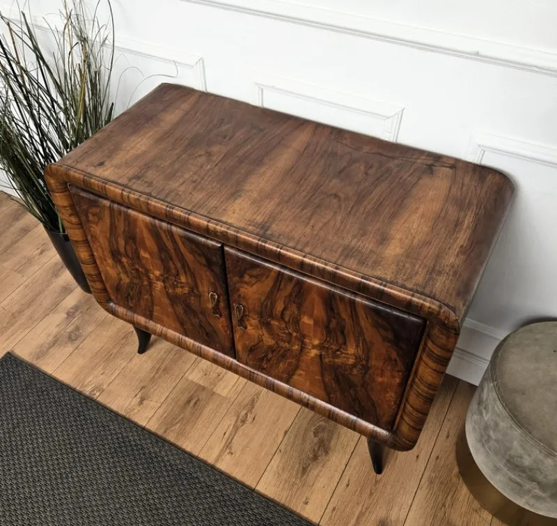 Sale Pamono Italian Art Deco Walnut Burl and Mirror Mosaic Dry Bar Cabinet by Paolo Buffa, 1940s
