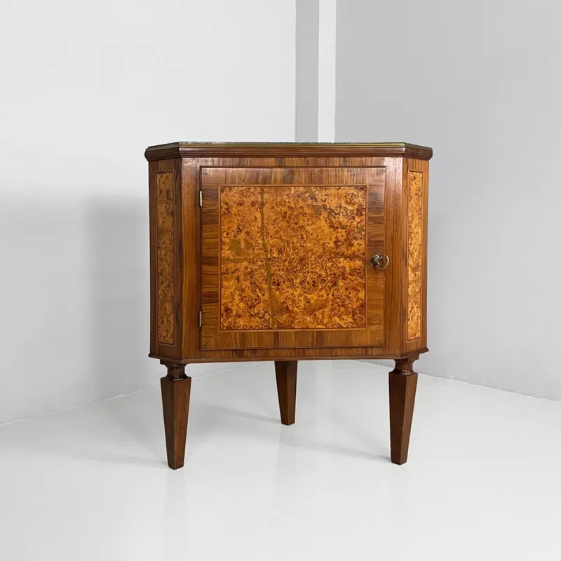 Outlet Pamono Italian Art Deco Wood Corner Consoles with Black Marble Tops, 1940s, Set of 2