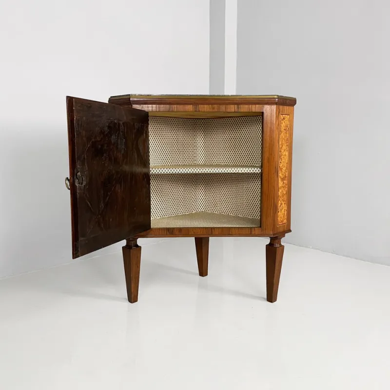 Outlet Pamono Italian Art Deco Wood Corner Consoles with Black Marble Tops, 1940s, Set of 2