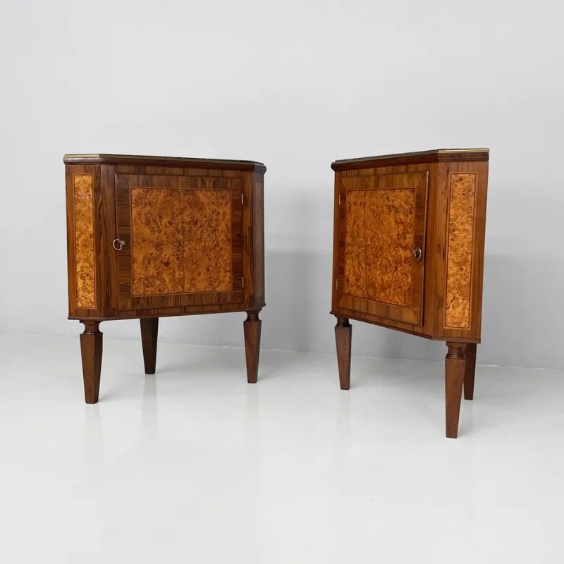 Outlet Pamono Italian Art Deco Wood Corner Consoles with Black Marble Tops, 1940s, Set of 2