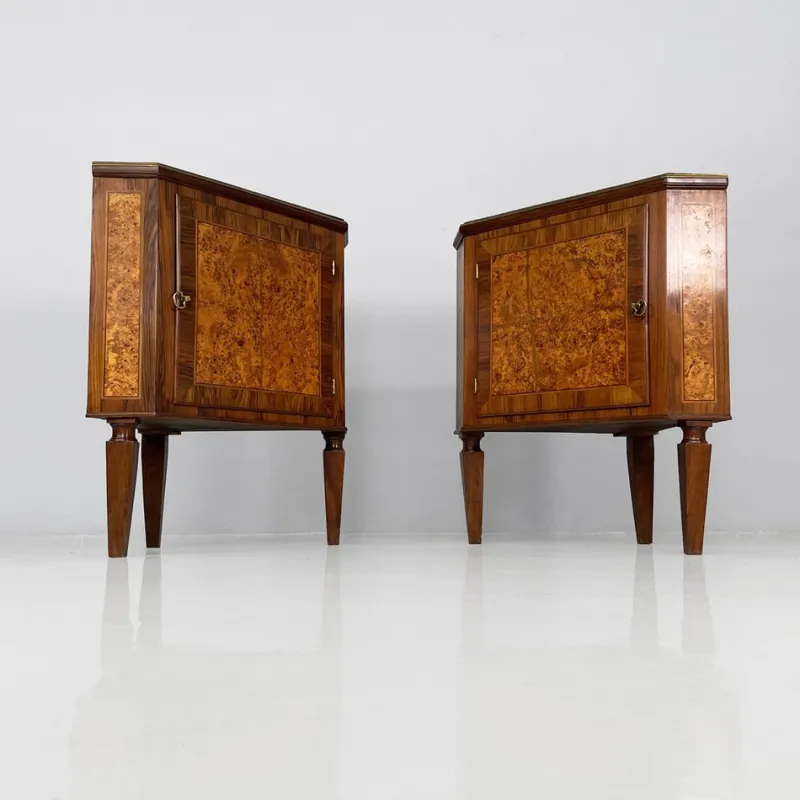 Outlet Pamono Italian Art Deco Wood Corner Consoles with Black Marble Tops, 1940s, Set of 2