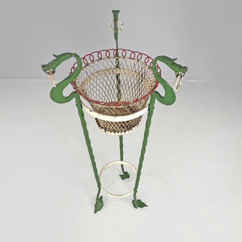Pamono Italian Art Nouveau White Green Wrought Iron Vase Holders with Dragons, 1900s, Set of 2> Garden Tables