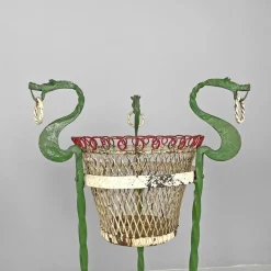 Pamono Italian Art Nouveau White Green Wrought Iron Vase Holders with Dragons, 1900s, Set of 2><noscript><img width=