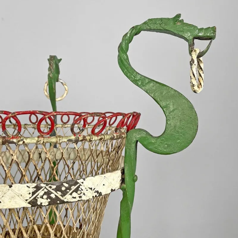Pamono Italian Art Nouveau White Green Wrought Iron Vase Holders with Dragons, 1900s, Set of 2> Garden Tables