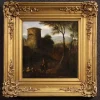 Pamono Italian Artist, Arcadian Landscape with Knight, 18th Century, Oil on Panel, Framed> Painting