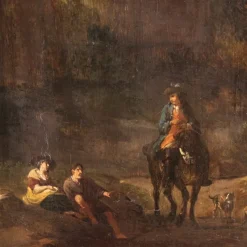 Pamono Italian Artist, Arcadian Landscape with Knight, 18th Century, Oil on Panel, Framed><noscript><img width=