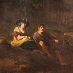 Pamono Italian Artist, Arcadian Landscape with Knight, 18th Century, Oil on Panel, Framed><noscript><img width=