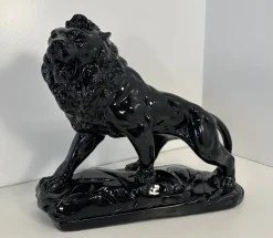 Best Pamono Italian Artist, Art Deco Lion, 1930s, Black Polished Fired Clay