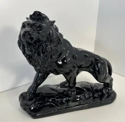 Best Pamono Italian Artist, Art Deco Lion, 1930s, Black Polished Fired Clay