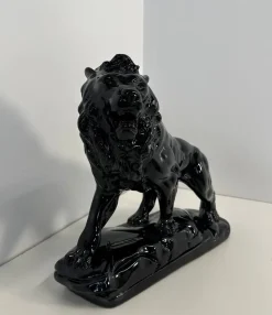 Best Pamono Italian Artist, Art Deco Lion, 1930s, Black Polished Fired Clay