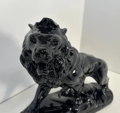 Best Pamono Italian Artist, Art Deco Lion, 1930s, Black Polished Fired Clay