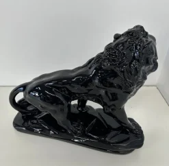 Best Pamono Italian Artist, Art Deco Lion, 1930s, Black Polished Fired Clay