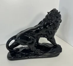 Best Pamono Italian Artist, Art Deco Lion, 1930s, Black Polished Fired Clay