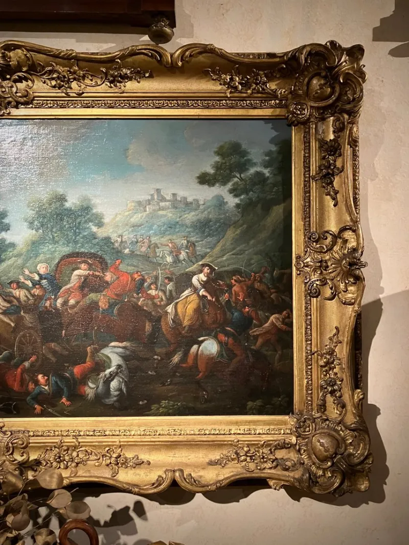 Pamono Italian Artist, Baroque Battle Scene, 1600s, Oil on Canvas, Framed> Old Masters