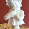 Pamono Italian Artist, Hand Carved Bust Sculpture of a Young Girl Holding a Dove, 19th Century, Alabaster> Art Nouveau|Classical