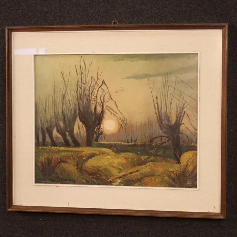 Outlet Pamono Italian Artist, Landscape in Impressionist Style, 1960, Oil on Panel, Framed